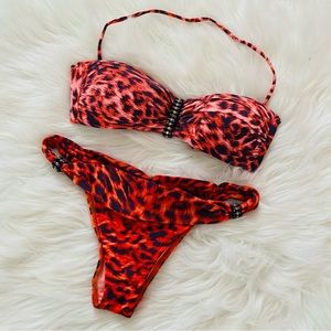 DESPI two piece leopard animal print embellished bikini swimsuit